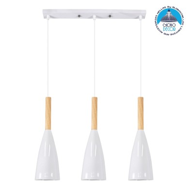 GLOBOSTAR® DILLON 00631 Μοντέρνο Κρεμαστό Φωτιστικό Οροφής με Ντουί 3 x E27 AC 220-240V IP20 - Λευκό & Μπεζ - Μ54 x Π14 x Υ130cm