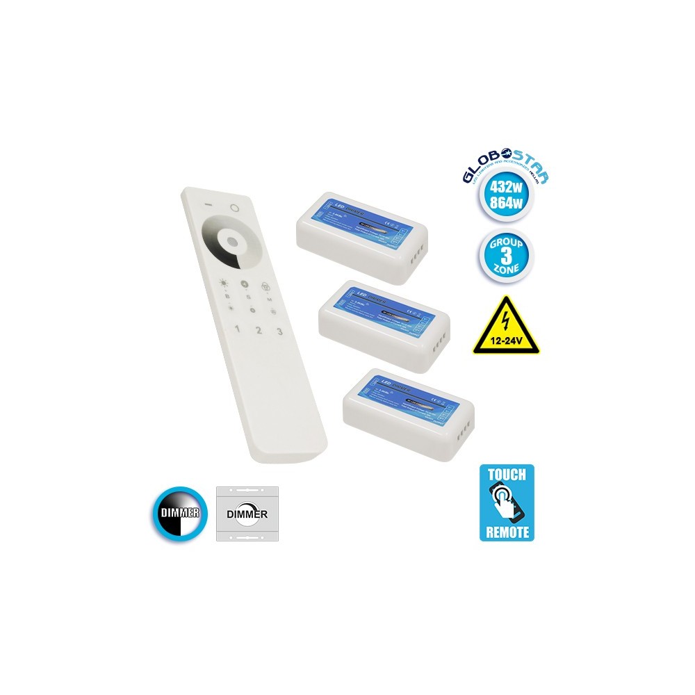 Ασύρματο LED Dimmer με Χειριστήριο Αφής 2.4G RF για Τρία Groups 12v (432w) - 24v (864w) DC GloboStar 04238