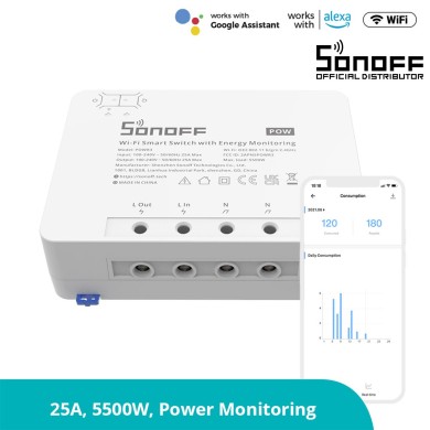 GloboStar® 80060 SONOFF POWR3 - Wi-Fi Smart High Power Switch - 25A-5500W