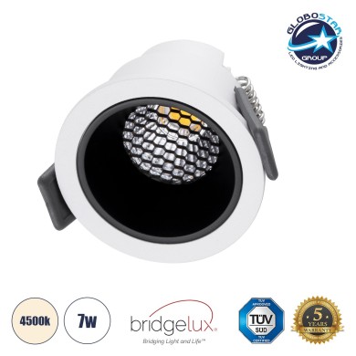 GLOBOSTAR® PLUTO-S 60246 Χωνευτό Downlight Σποτ με Honeycomb Anti Glare Reflector LED 7W 910lm 38° AC 220-240V IP20 Φυσικό Λευκό 4500K - Bridgelux COB Chip & TÜV SÜD Driver - Λευκό & Μαύρο Ματ - Μ6.4 x Π6.4 x Υ4.9cm - Q5.5cm - 5 Χρόνια Εγγύηση