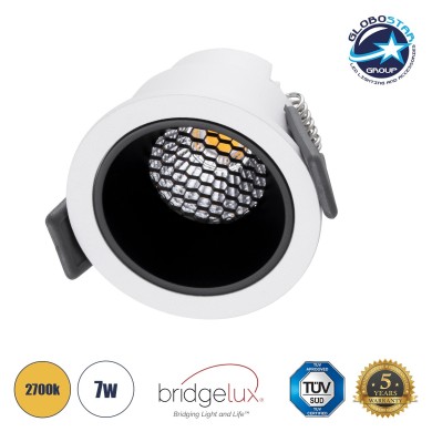 GLOBOSTAR® PLUTO-S 60247 Χωνευτό Downlight Σποτ με Honeycomb Anti Glare Reflector LED 7W 875lm 38° AC 220-240V IP20 Θερμό Λευκό 2700K - Bridgelux COB Chip & TÜV SÜD Driver - Λευκό & Μαύρο Ματ - Μ6.4 x Π6.4 x Υ4.9cm - Q5.5cm - 5 Χρόνια Εγγύηση