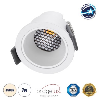 GLOBOSTAR® PLUTO-S 60248 Χωνευτό Downlight Σποτ με Honeycomb Anti Glare Reflector LED 7W 910lm 38° AC 220-240V IP20 Φυσικό Λευκό 4500K - Bridgelux COB Chip & TÜV SÜD Driver - Λευκό Ματ - Μ6.4 x Π6.4 x Υ4.9cm - Q5.5cm - 5 Χρόνια Εγγύηση