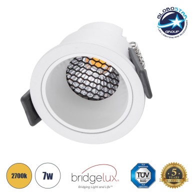 GLOBOSTAR® PLUTO-S 60249 Χωνευτό Downlight Σποτ με Honeycomb Anti Glare Reflector LED 7W 875lm 38° AC 220-240V IP20 Θερμό Λευκό 2700K - Bridgelux COB Chip & TÜV SÜD Driver - Λευκό Ματ - Μ6.4 x Π6.4 x Υ4.9cm - Q5.5cm - 5 Χρόνια Εγγύηση