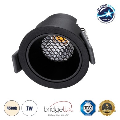 GLOBOSTAR® PLUTO-S 60250 Χωνευτό Downlight Σποτ με Honeycomb Anti Glare Reflector LED 7W 910lm 38° AC 220-240V IP20 Φυσικό Λευκό 4500K - Bridgelux COB Chip & TÜV SÜD Driver - Μαύρο Ματ - Μ6.4 x Π6.4 x Υ4.9cm - Q5.5cm - 5 Χρόνια Εγγύηση