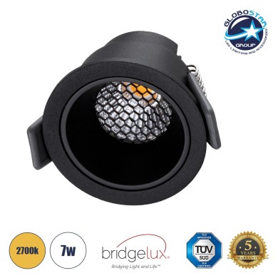 GLOBOSTAR® PLUTO-S 60251 Χωνευτό Downlight Σποτ με Honeycomb Anti Glare Reflector LED 7W 875lm 38° AC 220-240V IP20 Θερμό Λευκό 2700K - Bridgelux COB Chip & TÜV SÜD Driver - Μαύρο Ματ - Μ6.4 x Π6.4 x Υ4.9cm - Q5.5cm - 5 Χρόνια Εγγύηση