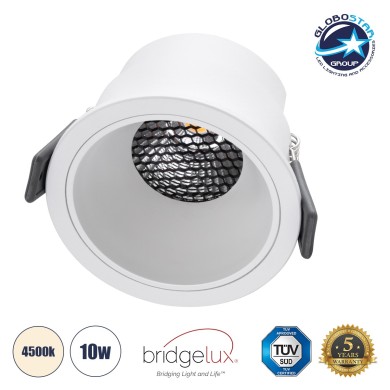 GLOBOSTAR® PLUTO-M 60254 Χωνευτό Downlight Σποτ με Honeycomb Anti Glare Reflector LED 10W 1300lm 38° AC 220-240V IP20 Φυσικό Λευκό 4500K - Bridgelux COB Chip & TÜV SÜD Driver - Λευκό Ματ - Μ8.4 x Π8.4 x Υ5.9cm - Q7.5cm - 5 Χρόνια Εγγύηση