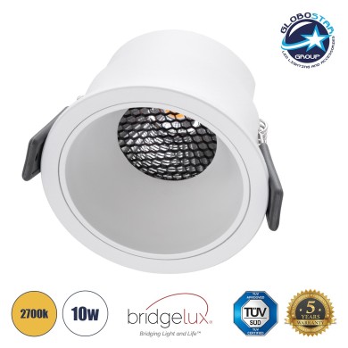 GLOBOSTAR® PLUTO-M 60255 Χωνευτό Downlight Σποτ με Honeycomb Anti Glare Reflector LED 10W 1250lm 38° AC 220-240V IP20 Θερμό Λευκό 2700K - Bridgelux COB Chip & TÜV SÜD Driver - Λευκό Ματ - Μ8.4 x Π8.4 x Υ5.9cm - Q7.5cm - 5 Χρόνια Εγγύηση