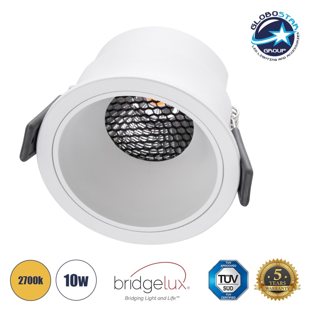 GLOBOSTAR® PLUTO-M 60255 Χωνευτό Downlight Σποτ με Honeycomb Anti Glare Reflector LED 10W 1250lm 38° AC 220-240V IP20 Θερμό Λευκό 2700K - Bridgelux COB Chip & TÜV SÜD Driver - Λευκό Ματ - Μ8.4 x Π8.4 x Υ5.9cm - Q7.5cm - 5 Χρόνια Εγγύηση