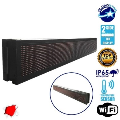 GLOBOSTAR® DISPLAY 90311 Κυλιόμενη Ψηφιακή Επιγραφή P10 Διπλής Όψης LED AC 220-240V Αδιάβροχο IP65 Κόκκινο - WiFi Control μέσω FK APP - Αισθητήρας Θερμοκρασίας & Υγρασίας - Μ168 x Π12 x Υ24cm - 2 Χρόνια Εγγύηση