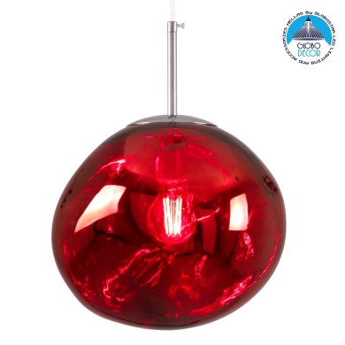 GLOBOSTAR® DIXAR 00762 Μοντέρνο Κρεμαστό Φωτιστικό Οροφής με Ντουί 1 x E27 AC 220-240V IP20 - Κόκκινο & Ασημί - Μ28 x Π28 x Υ40cm
