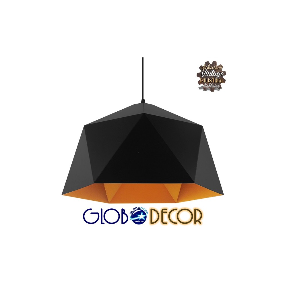 GLOBOSTAR® HEXAGON 01195 Μοντέρνο Κρεμαστό Φωτιστικό Οροφής με Ντουί 1 x E27 AC 220-240V IP20 - Μαύρο & Χρυσό - Μ46 x Π46 x Υ25cm