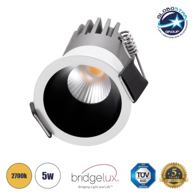 GLOBOSTAR® MICRO-S 60235 Χωνευτό Downlight Σποτ LED 5W 625lm 38° AC 220-240V IP20 Θερμό Λευκό 2700K - Bridgelux COB Chip & TÜV SÜD Driver - Λευκό & Μαύρο Ματ - Μ4 x Π4 x Υ5.9cm - Q3.5cm - 5 Χρόνια Εγγύηση
