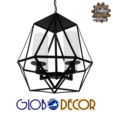 GLOBOSTAR® DASTAR 01001-1 Vintage Κρεμαστό Φωτιστικό Οροφής με Ντουί 4 x E27 AC 220-240V IP20 - Μαύρο & Λευκό - Μ52 x Π52 x Υ53cm