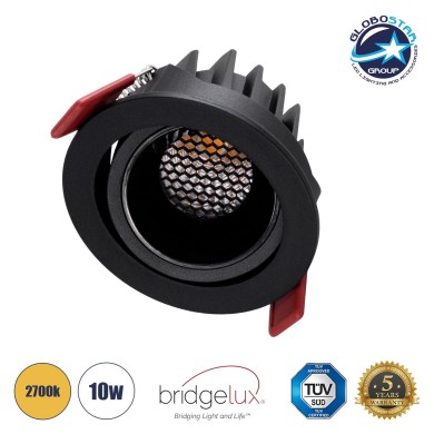GLOBOSTAR® LEO-R 60287 Χωνευτό Κινούμενο Downlight Σποτ με Honeycomb Anti Glare Reflector LED 10W 1250lm 38° AC 220-240V IP20 Θερμό Λευκό 2700K - Bridgelux COB Chip & TÜV SÜD Driver - Μαύρο Ματ - Μ8.5 x Π8.5 x Υ6.6cm - Q7.5cm - 5 Χρόνια Εγγύηση