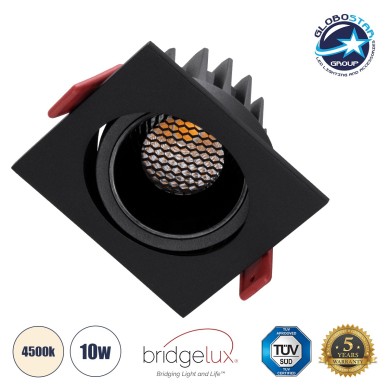 GLOBOSTAR® LEO-SQ 60292 Χωνευτό Κινούμενο Downlight Σποτ με Honeycomb Anti Glare Reflector LED 10W 1300lm 38° AC 220-240V IP20 Φυσικό Λευκό 4500K - Bridgelux COB Chip & TÜV SÜD Driver - Μαύρο Ματ - Μ8.5 x Π8.5 x Υ6.6cm - Q7.5 x 7.5cm - 5 Χρόνια Εγγύηση