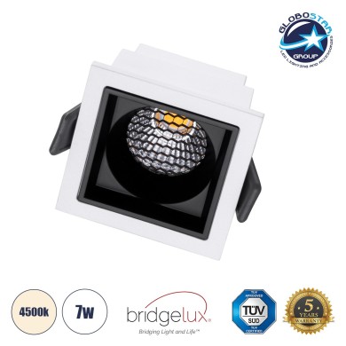 GLOBOSTAR® PLUTO-S 60264 Χωνευτό Downlight Σποτ με Honeycomb Anti Glare Reflector LED 7W 910lm 38° AC 220-240V IP20 Φυσικό Λευκό 4500K - Bridgelux COB Chip & TÜV SÜD Driver - Λευκό & Μαύρο Ματ - Μ6.4 x Π6.4 x Υ4.9cm - Q5.5 x 5.5cm x - 5 Χρόνια Εγγύηση