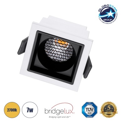 GLOBOSTAR® PLUTO-S 60265 Χωνευτό Downlight Σποτ με Honeycomb Anti Glare Reflector LED 7W 875lm 38° AC 220-240V IP20 Θερμό Λευκό 2700K - Bridgelux COB Chip & TÜV SÜD Driver - Λευκό & Μαύρο Ματ - Μ6.4 x Π6.4 x Υ4.9cm - Q5.5 x 5.5cm x - 5 Χρόνια Εγγύηση