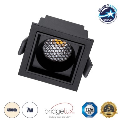 GLOBOSTAR® PLUTO-S 60268 Χωνευτό Downlight Σποτ με Honeycomb Anti Glare Reflector LED 7W 910lm 38° AC 220-240V IP20 Φυσικό Λευκό 4500K - Bridgelux COB Chip & TÜV SÜD Driver - Μαύρο Ματ - Μ6.4 x Π6.4 x Υ4.9cm - Q5.5 x 5.5cm - 5 Χρόνια Εγγύηση