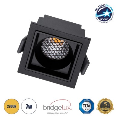 GLOBOSTAR® PLUTO-S 60269 Χωνευτό Downlight Σποτ με Honeycomb Anti Glare Reflector LED 7W 875lm 38° AC 220-240V IP20 Θερμό Λευκό 2700K - Bridgelux COB Chip & TÜV SÜD Driver - Μαύρο Ματ - Μ6.4 x Π6.4 x Υ4.9cm - Q5.5 x 5.5cm - 5 Χρόνια Εγγύηση