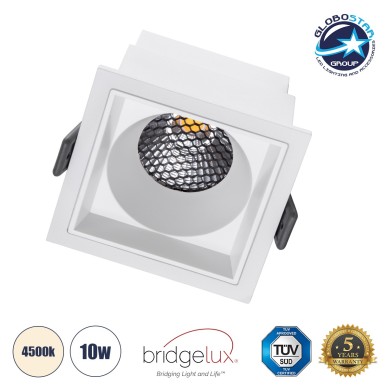 GLOBOSTAR® PLUTO-M 60272 Χωνευτό Downlight Σποτ με Honeycomb Anti Glare Reflector LED 10W 1300lm 38° AC 220-240V IP20 Φυσικό Λευκό 4500K - Bridgelux COB Chip & TÜV SÜD Driver - Λευκό Ματ - Μ8.4 x Π8.4 x Υ5.9cm - Q7.5 x 7.5cm - 5 Χρόνια Εγγύηση