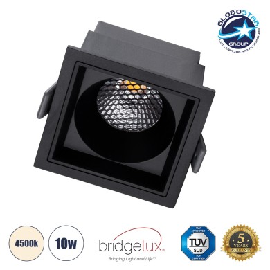 GLOBOSTAR® PLUTO-M 60274 Χωνευτό Downlight Σποτ με Honeycomb Anti Glare Reflector LED 10W 1300lm 38° AC 220-240V IP20 Φυσικό Λευκό 4500K - Bridgelux COB Chip & TÜV SÜD Driver - Μαύρο Ματ - Μ8.4 x Π8.4 x Υ5.9cm - Q7.5 x 7.5cm - 5 Χρόνια Εγγύηση