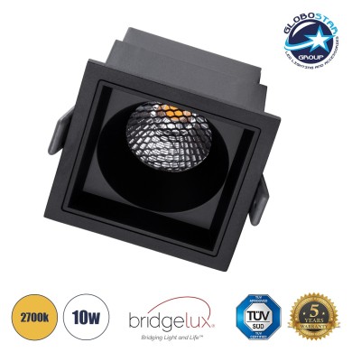 GLOBOSTAR® PLUTO-M 60275 Χωνευτό Downlight Σποτ με Honeycomb Anti Glare Reflector LED 10W 1250lm 38° AC 220-240V IP20 Θερμό Λευκό 2700K - Bridgelux COB Chip & TÜV SÜD Driver - Μαύρο Ματ - Μ8.4 x Π8.4 x Υ5.9cm - Q7.5 x 7.5cm - 5 Χρόνια Εγγύηση
