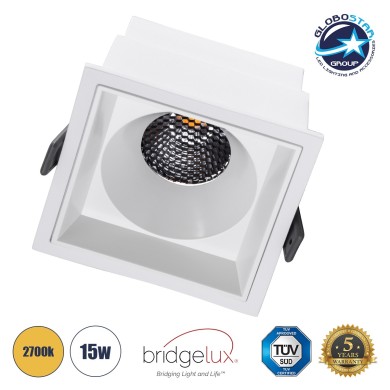 GLOBOSTAR® PLUTO-B 60279 Χωνευτό Downlight Σποτ με Honeycomb Anti Glare Reflector LED 15W 1875lm 38° AC 220-240V IP20 Θερμό Λευκό 2700K - Bridgelux COB Chip & TÜV SÜD Driver - Λευκό Ματ - Μ10.4 x Π10.4 x Υ6.5cm - Q9.5 x 9.5cm - 5 Χρόνια Εγγύηση