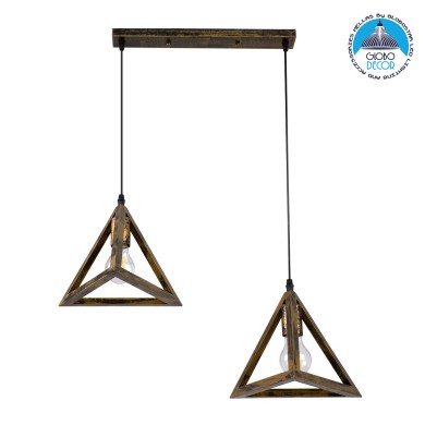GLOBOSTAR® TRIANGLE 00614 Μοντέρνο Κρεμαστό Φωτιστικό Οροφής με Ντουί 2 x E27 AC 220-240V IP20 - Μπρούτζινο - Μ60 x Π22 x Y130cm