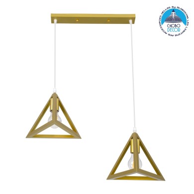GLOBOSTAR® TRIANGLE 00615 Μοντέρνο Κρεμαστό Φωτιστικό Οροφής με Ντουί 2 x E27 AC 220-240V IP20 - Χρυσό - Μ60 x Π22 x Y130cm