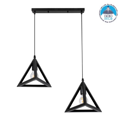 GLOBOSTAR® TRIANGLE 00611 Μοντέρνο Κρεμαστό Φωτιστικό Οροφής με Ντουί 2 x E27 AC 220-240V IP20 - Μαύρο - Μ60 x Π22 x Y130cm