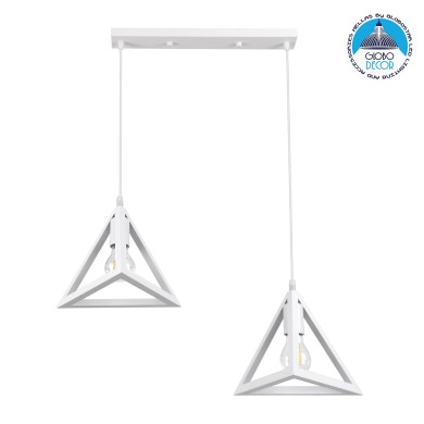 GLOBOSTAR® TRIANGLE 00612 Μοντέρνο Κρεμαστό Φωτιστικό Οροφής με Ντουί 2 x E27 AC 220-240V IP20 - Λευκό - Μ60 x Π22 x Y130cm