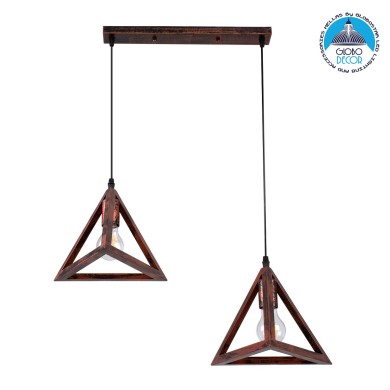 GLOBOSTAR® TRIANGLE 00613 Μοντέρνο Κρεμαστό Φωτιστικό Οροφής με Ντουί 2 x E27 AC 220-240V IP20 - Χάλκινο - Μ60 x Π22 x Y130cm