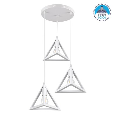 GLOBOSTAR® TRIANGLE 00617 Μοντέρνο Κρεμαστό Φωτιστικό Οροφής με Ντουί 3 x E27 AC 220-240V IP20 - Λευκό - Μ49 x Π49 x Y130cm