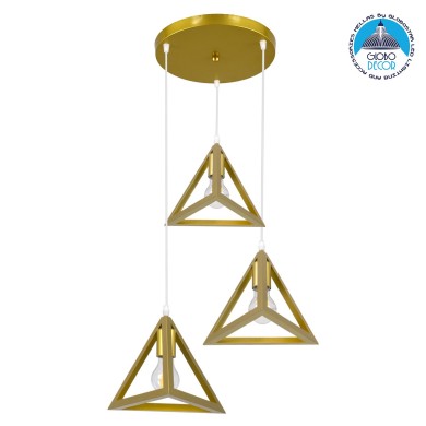 GLOBOSTAR® TRIANGLE 00620 Μοντέρνο Κρεμαστό Φωτιστικό Οροφής με Ντουί 3 x E27 AC 220-240V IP20 - Χρυσό - Μ49 x Π49 x Y130cm