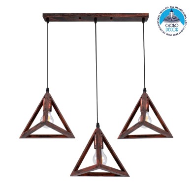 GLOBOSTAR® TRIANGLE 00623 Μοντέρνο Κρεμαστό Φωτιστικό Οροφής με Ντουί 3 x E27 AC 220-240V IP20 - Χάλκινο - Μ70 x Π22 x Y130cm