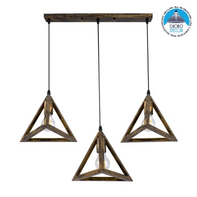 GLOBOSTAR® TRIANGLE 00624 Μοντέρνο Κρεμαστό Φωτιστικό Οροφής με Ντουί 3 x E27 AC 220-240V IP20 - Μπρούτζινο - Μ70 x Π22 x Y130cm
