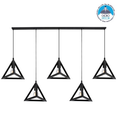 GLOBOSTAR® TRIANGLE 00608 Μοντέρνο Κρεμαστό Φωτιστικό Οροφής με Ντουί 5 x E27 AC 220-240V IP20 - Μαύρο - Μ170 x Π22 x Y130cm
