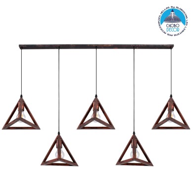 GLOBOSTAR® TRIANGLE 00609 Μοντέρνο Κρεμαστό Φωτιστικό Οροφής με Ντουί 5 x E27 AC 220-240V IP20 - Χάλκινο - Μ170 x Π22 x Y130cm