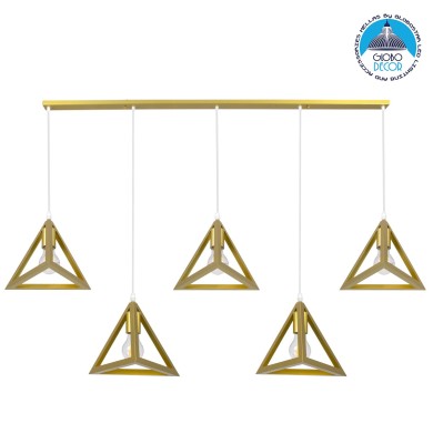 GLOBOSTAR® TRIANGLE 00610 Μοντέρνο Κρεμαστό Φωτιστικό Οροφής με Ντουί 5 x E27 AC 220-240V IP20 - Χρυσό - Μ170 x Π22 x Y130cm