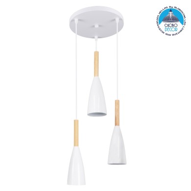 GLOBOSTAR® DILLON 00627 Μοντέρνο Κρεμαστό Φωτιστικό Οροφής με Ντουί 3 x E27 AC 220-240V IP20 - Λευκό & Μπεζ - Μ26 x Π26 x Υ130cm