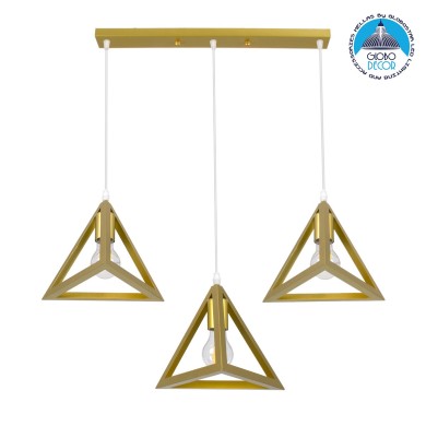 GLOBOSTAR® TRIANGLE 00625 Μοντέρνο Κρεμαστό Φωτιστικό Οροφής με Ντουί 3 x E27 AC 220-240V IP20 - Χρυσό - Μ70 x Π22 x Y130cm