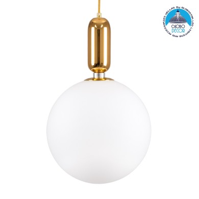 GLOBOSTAR® MAVERICK 00940 Μοντέρνο Κρεμαστό Φωτιστικό Οροφής με Ντουί 1 x E27 AC 220-240V IP20 - Χρυσό & Λευκό - Μ30 x Π30 x Υ48cm