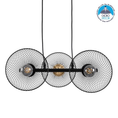 GLOBOSTAR® VERONA 00586 Μοντέρνο Κρεμαστό Φωτιστικό Οροφής με Ντουί 3 x E27 AC 220-240V IP20 - Μαύρο & Χρυσό - Μ50 x Π28 x Υ20cm