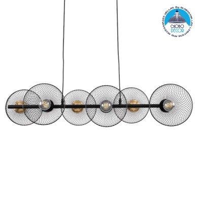 GLOBOSTAR® VERONA 00587 Μοντέρνο Κρεμαστό Φωτιστικό Οροφής με Ντουί 6 x E27 AC 220-240V IP20 - Μαύρο & Χρυσό - Μ100 x Π28 x Υ20cm