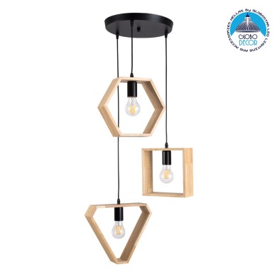 GLOBOSTAR® ELISE 00683 Μοντέρνο Κρεμαστό Φωτιστικό Οροφής με Ντουί 3 x E27 AC 220-240V IP20 - Μπεζ & Μαύρο - Μ55 x Π55 x Υ130cm