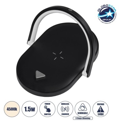 GloboStar® ECLIPSE 76558 Επιτραπέζιο Φωτιστικό Πορτατίφ LED 1.5W 1200lm 180° AC 220-240V IP20 Φυσικό Λευκό 4500K Dimmable Μαύρο Πλαστικό - Μ17 x Π13 x Υ10cm - 2 Xρόνια Εγγύηση