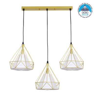 GLOBOSTAR® EIFFEL 61571 Vintage Κρεμαστό Φωτιστικό Οροφής με Ντουί 3 x E27 AC 220-240V IP20 - Χρυσό & Λευκό - Μ68 x Π25 x Υ130cm