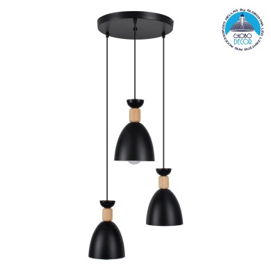 GLOBOSTAR® AVA 61572 Μοντέρνο Κρεμαστό Φωτιστικό Οροφής με Ντουί 3 x E27 AC 220-240V IP20 - Μαύρο & Μπεζ - Μ35 x Π35 x Υ130cm