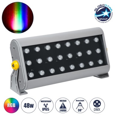 GLOBOSTAR® FLOODHENA 90643 Προβολέας Σποτ Wall Washer LED 48W 3840lm 30° DC 24V Αδιάβροχο IP65 Πολύχρωμο RGB Dimmable DMX512 - Bridgelux SMD Chip - Γκρι Ανθρακί - Μ39 x Π6 x Υ17cm - 3 Χρόνια Εγγύηση
