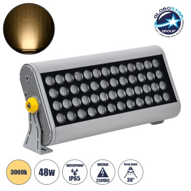 GLOBOSTAR® FLOODHENA 90640 Προβολέας Σποτ Wall Washer LED 48W 4320lm 30° AC 220-240V Αδιάβροχο IP65 Θερμό Λευκό 2700K - Bridgelux SMD Chip - Γκρι Ανθρακί - Μ39 x Π6 x Υ17cm - 3 Χρόνια Εγγύηση